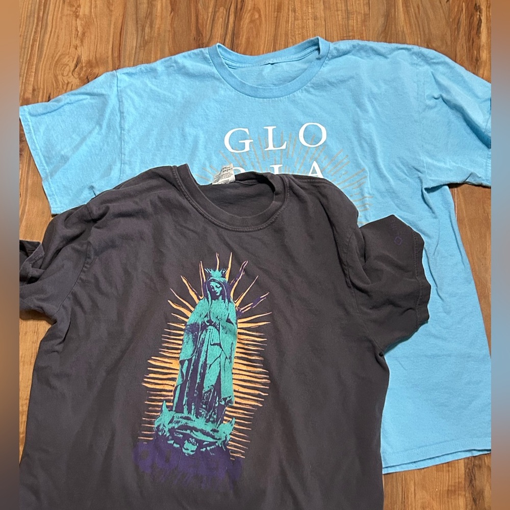 Gray and Aqua Men’s Medium T-shirts Religious Inspired